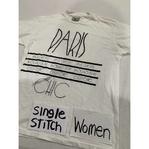 Paris Chic Single Stitch Women's White Graphic Tshirt Size L